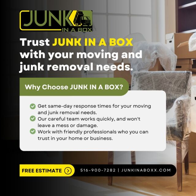 🔍 Why us? We cover all residential and commercial spaces in Nassau County and Western Suffolk County, providing top-notch service every step of the way. Let us handle the heavy lifting while you sit back and relax. Choose convenience, choose reliability, choose Junk In A Box! ♻️💪🚛 #JunkRemoval #MovingMadeEasy #NassauCounty #SuffolkCounty